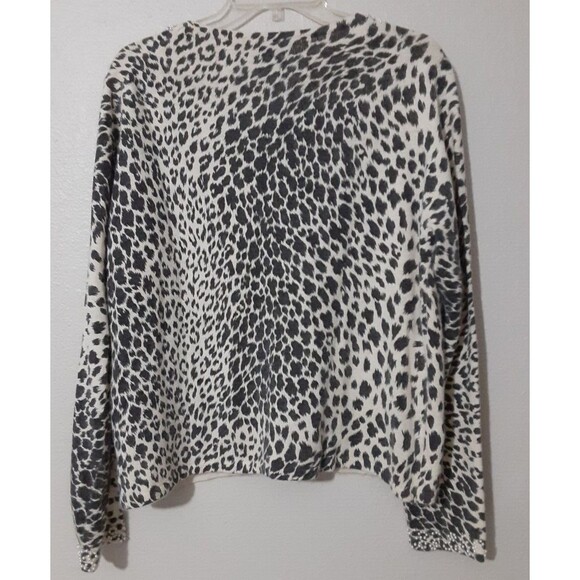 Cami Angora XL Gray Ivory Animal Print Pearl Rhinestone Cardigan Sweater Lg SLV - Picture 7 of 11